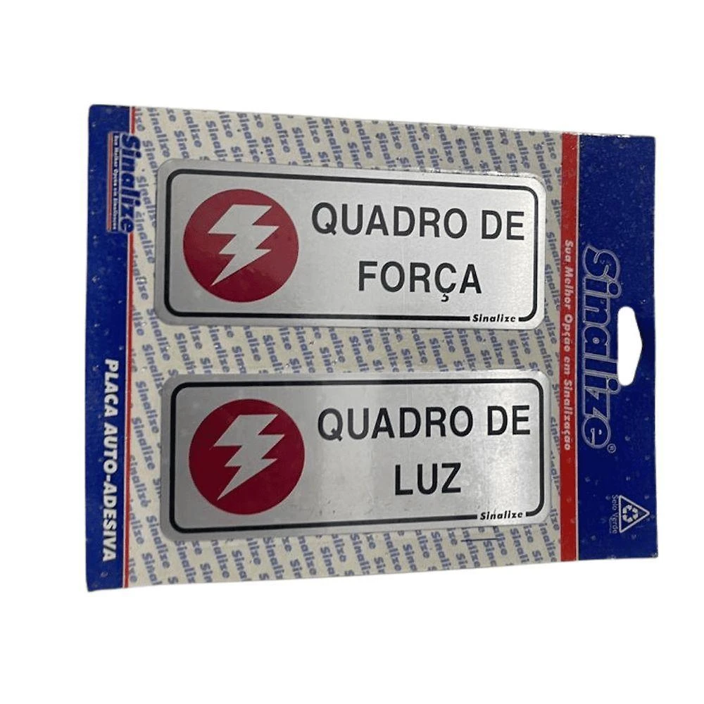 Placa de Sinalização Quadro de Força e Luz Alumínio 15x6cm Prata Sinalize