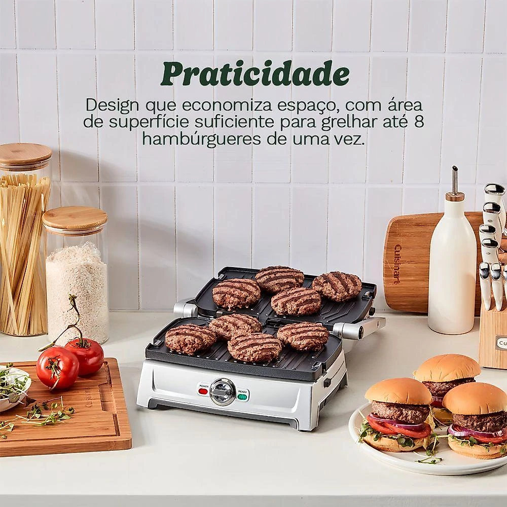 Grill Cuisinart Grill Compacto Chapa e Panini Press com Placas Reversíveis Antiaderentes Cinza 110V
