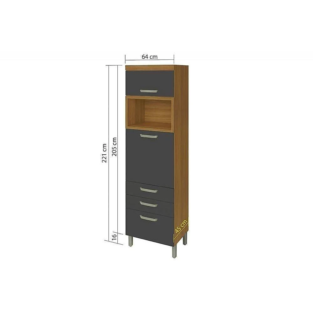 Paneleiro De Cozinha Princesa Torre Quente C- 2 Portas E 3 Gavetas 64cm Freijo-grafite - Nesher