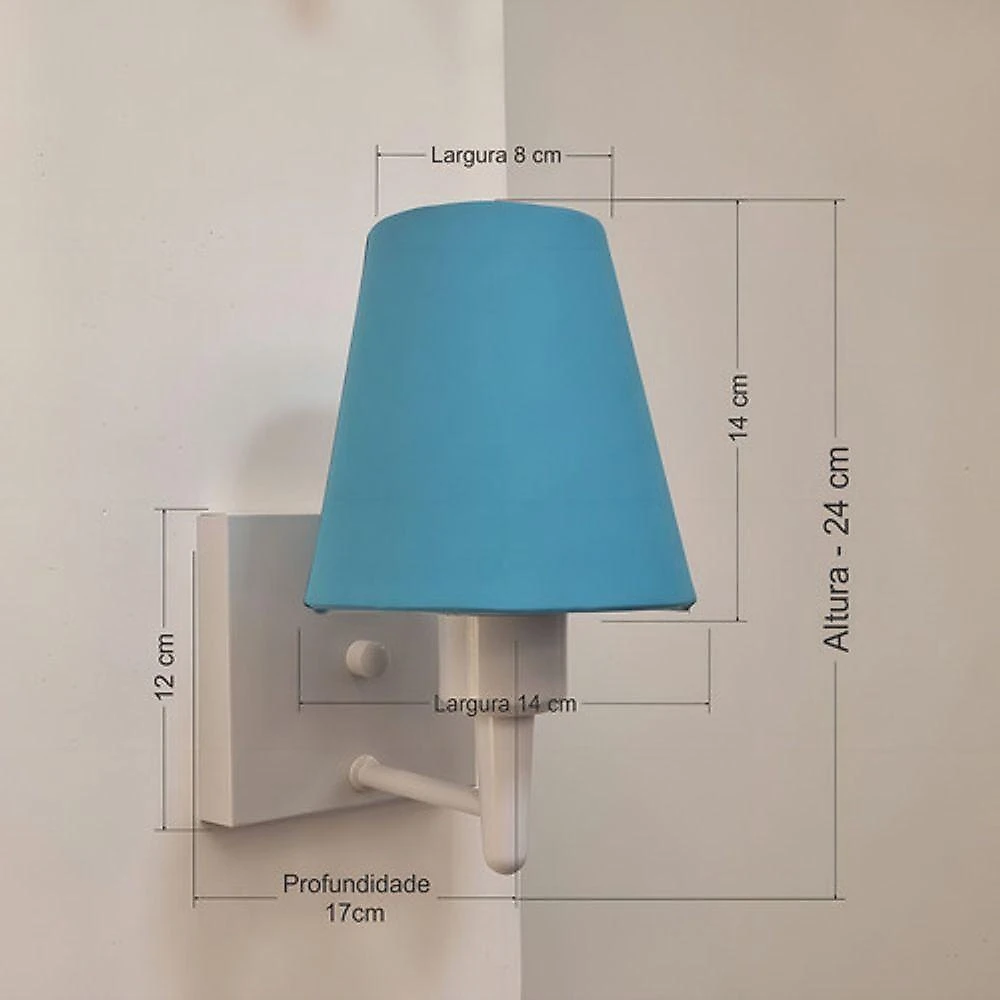 Arandela Quadrada Md-2034 Branco Cúpula Em Tecido Cone Azul Bebê - Bivolt