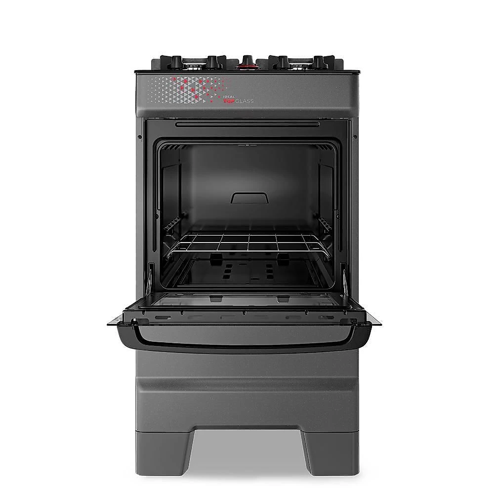 Fogão A Gás Mesa De Vidro Forno 50L Esmaltec Ideal Top Glass Titanium 4 Bocas Bivolt