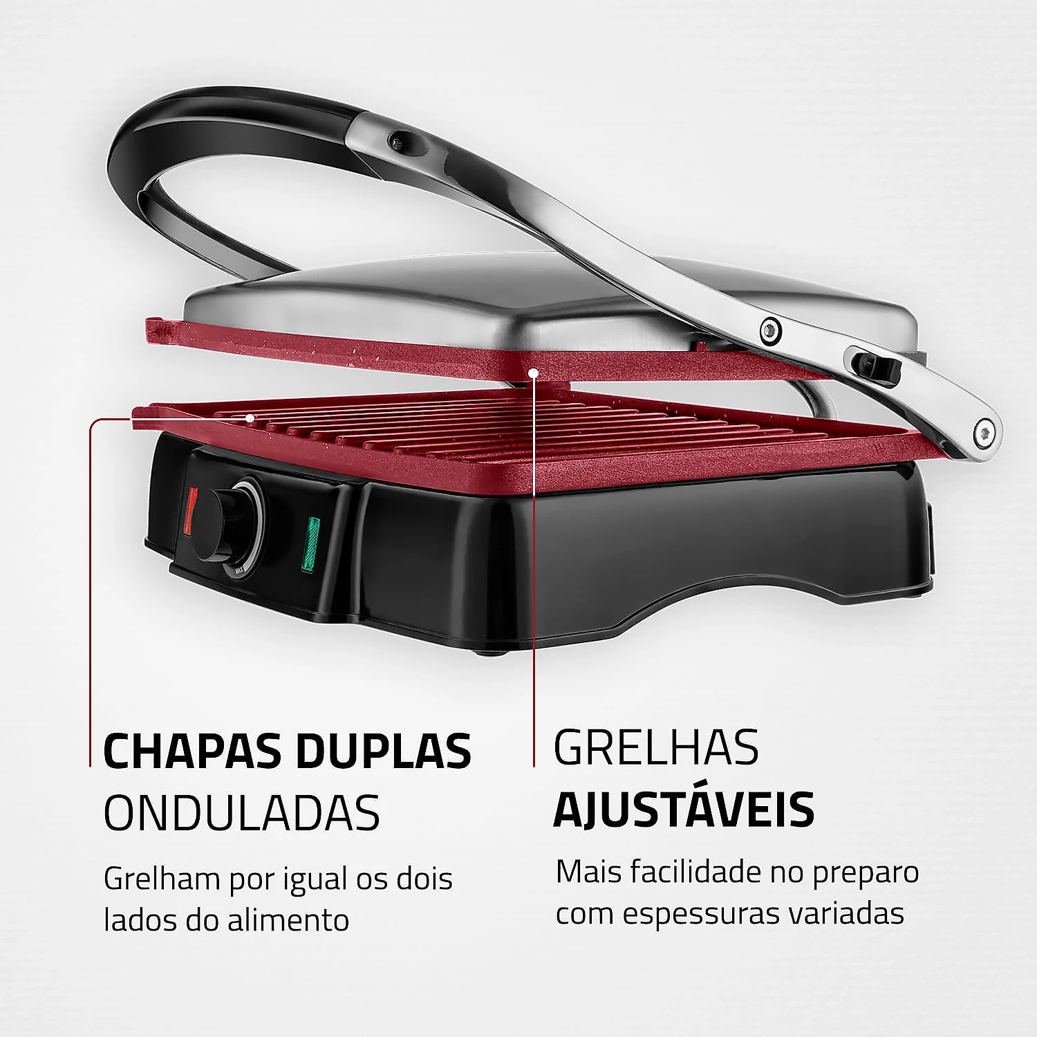 Press Grill Mondial Red Ceramic PG-02 PRESS GRILL-127V-PRETO/INOX