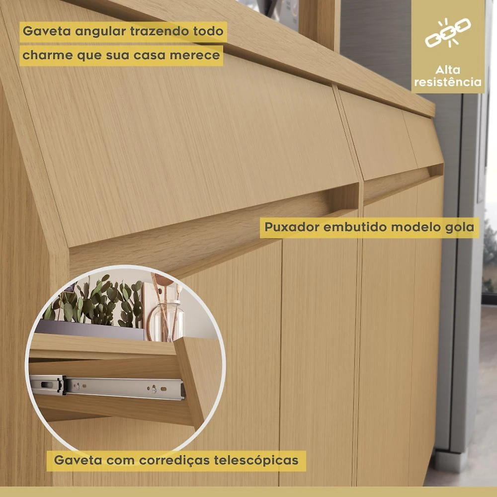 Balcao 2 Portas 1 Gaveta 80cm Simone Mendes 100% Mdf Carvalho/Greige
