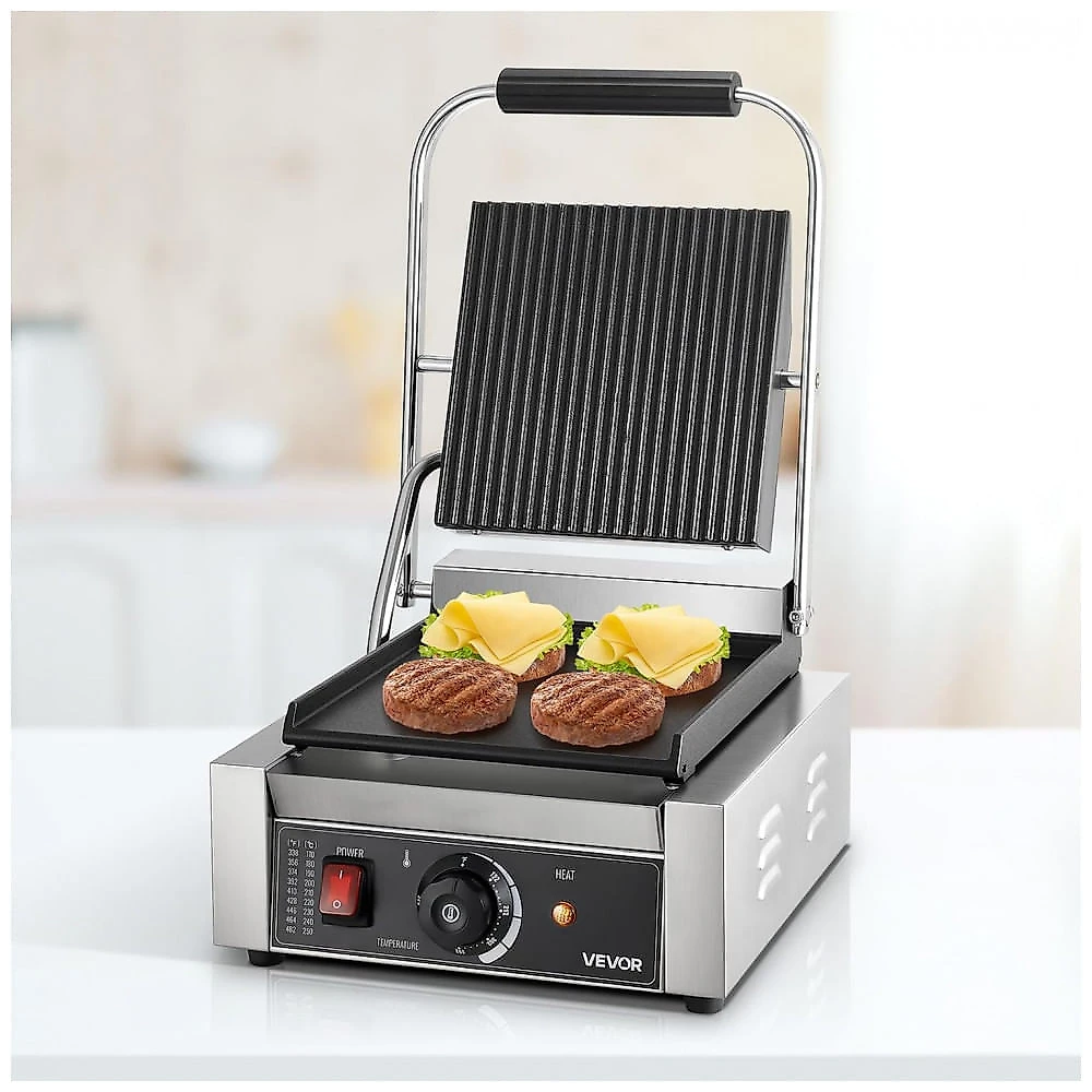 Grill de Panini Comercial VEVOR 1800W Inox Chapa Esmaltada Controle de Temperatura 110V