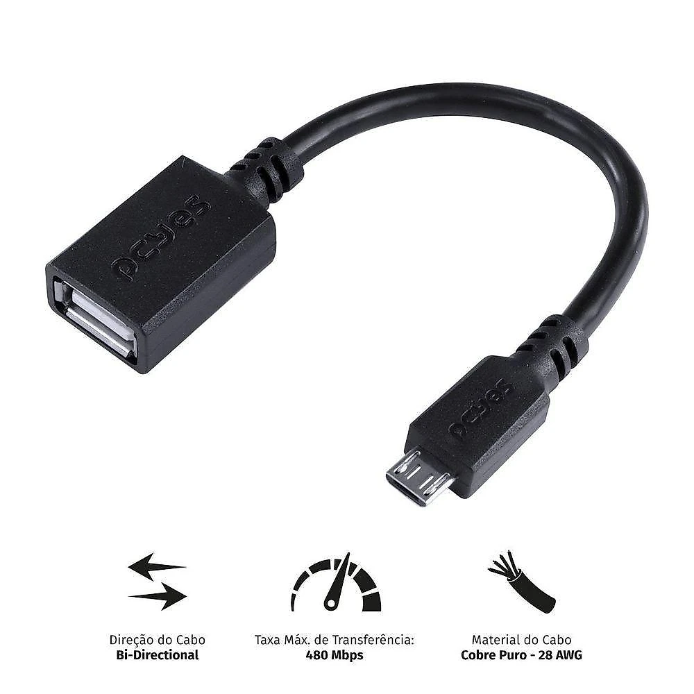 Adaptador Otg Micro Usb P- Usb 2.0 15cm - Preto
