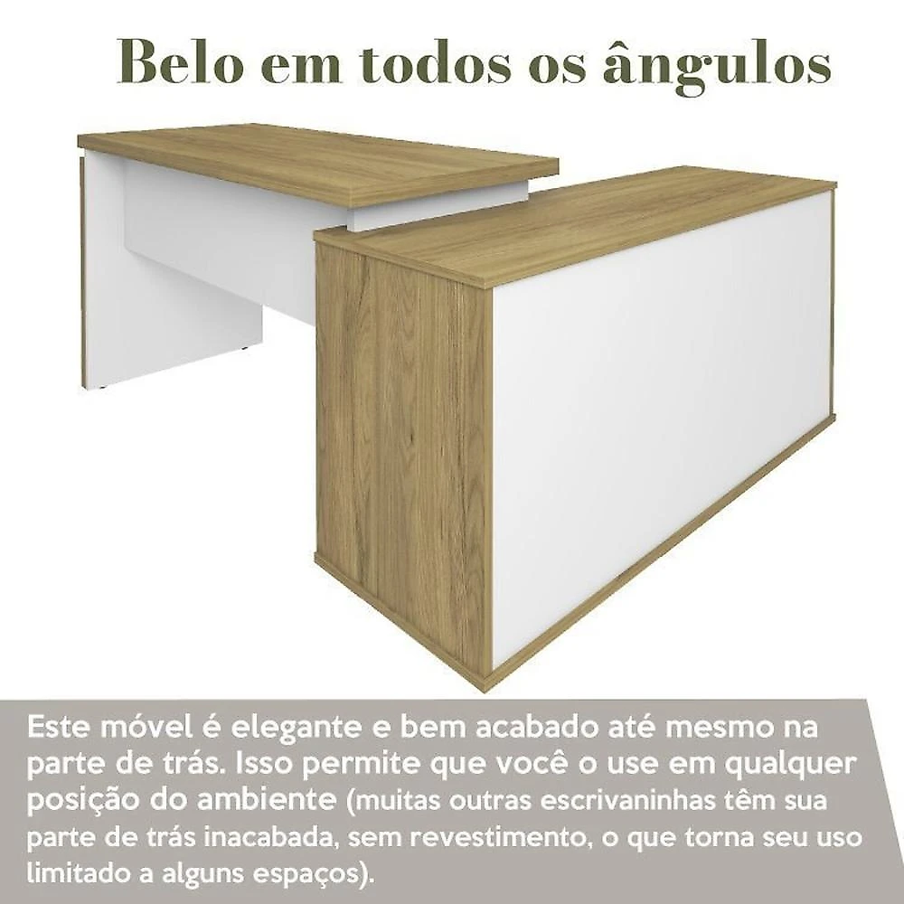 Kit 2 Peças com Escrivaninha em L com Porta de Correr e Armário Alto Multiuso Olmo/Branco
