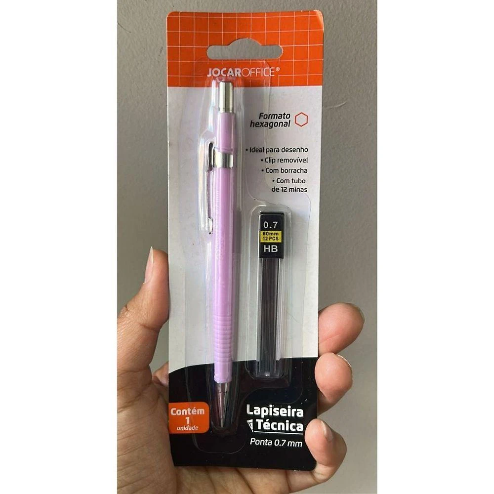 Kit Lapiseira Técnica OEM Jocar Office 0.7mm com Tubo 12 Grafites para Desenho Lilás