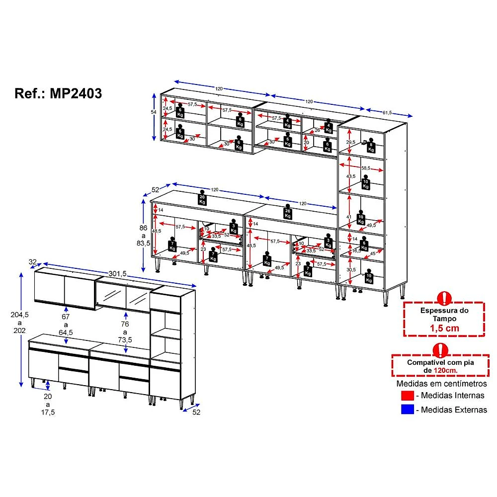 Miniatura Cozinha Modulada Completa 301,5cm Milano Multimóveis MP2403 Grafite