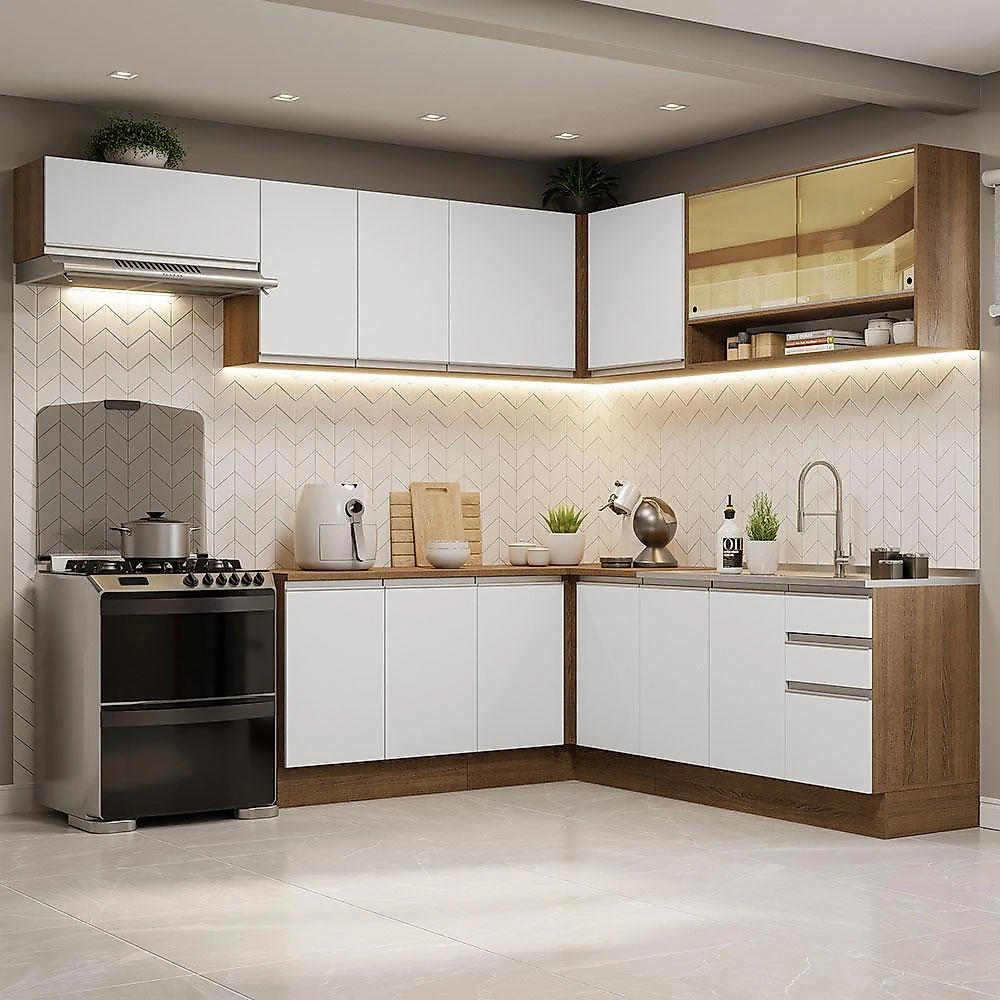 Armário de cozinha completa de canto 469cm rustic/branco glamy madesa 01