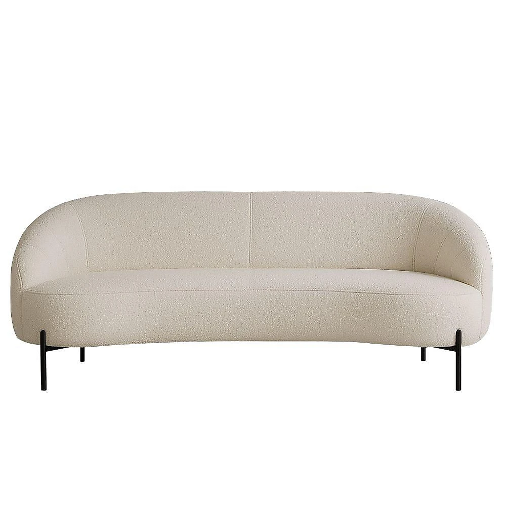 Sofá Curvo Porto 03 Lugares 180cm Pés Preto Bouclé Off White - Nexta Casa