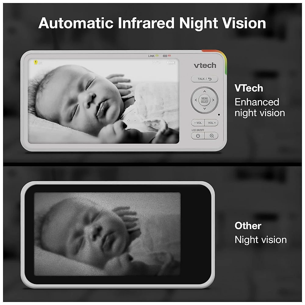 Babá Eletrônica para Bebê VTech 13 cm IPS 720P com Câmera e Áudio, Giro, Inclinação, Zoom, Luz Noturna, Conversa Bidirecional, Canções de Ninar