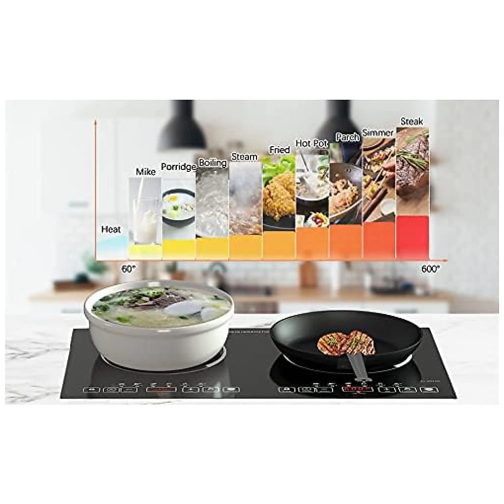 Cooktop de Indução Elétrico de Cerâmica com 2 Queimadores de 60cm e Painel Digital, 110V 2000W, FVBADE, Preto