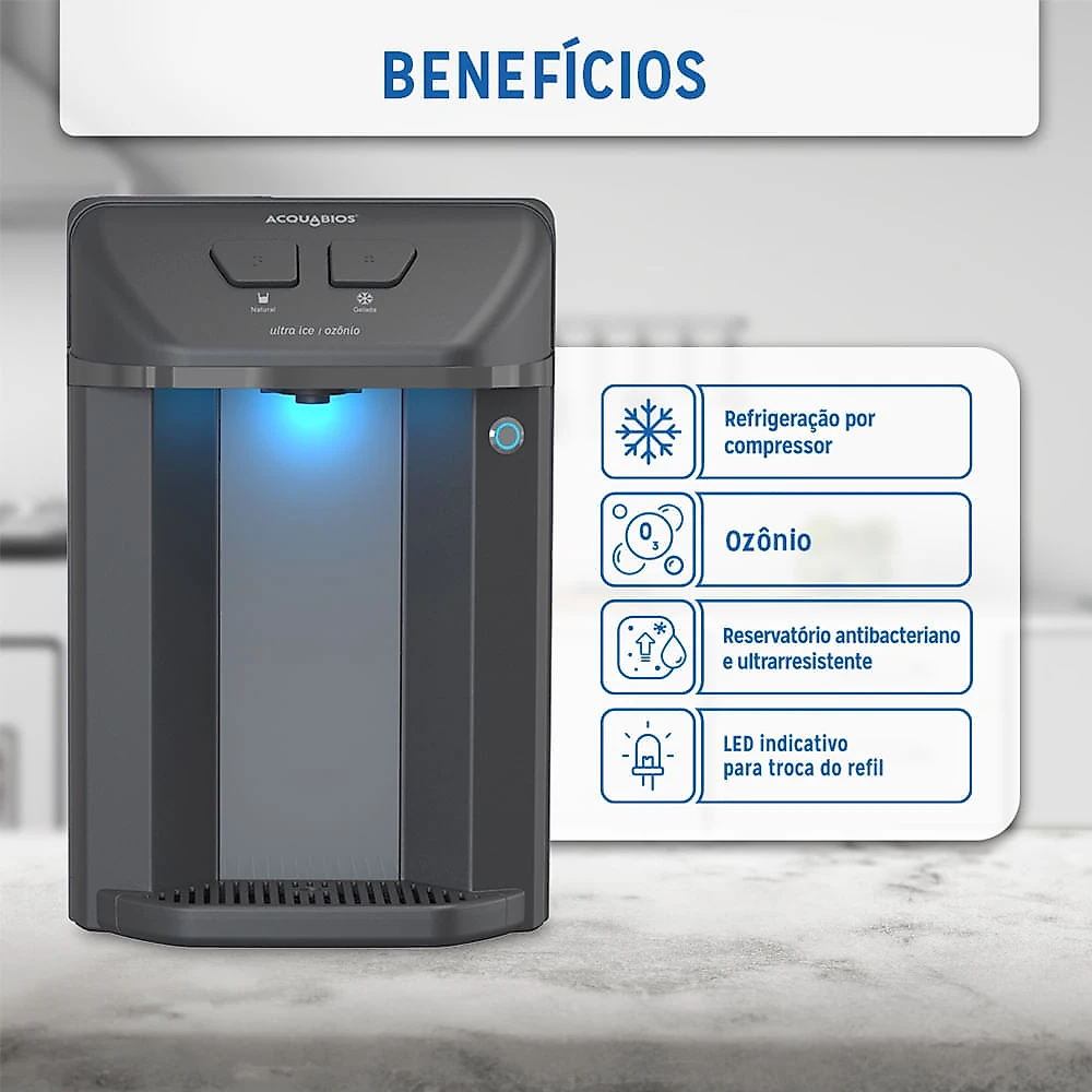 Purificador de Água Acquabios com Água Gelada e Tecnologia de Utra Ice Ozônio Preto - ULTRAICE 110