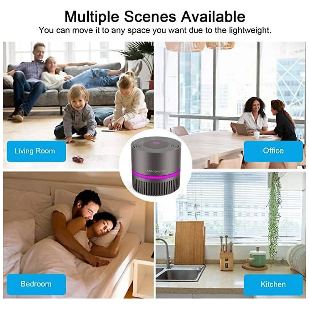 Purificador de Ar com Filtro HEPA H13 e Camada de Carvão Ativado, MEGAWISE, Cinza e Rosa