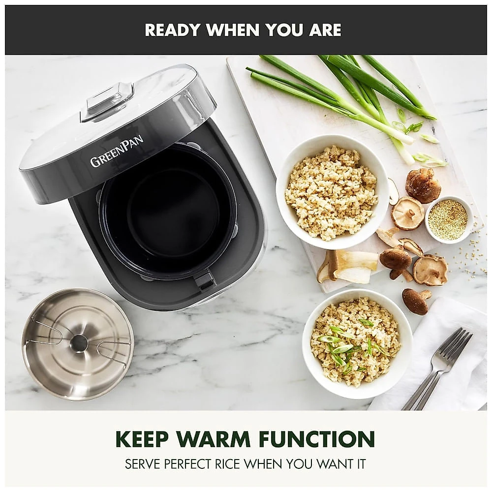 Panela de Arroz GreenPan com Redução de Carboidratos, Tecnologia de Lógica Fuzzy, 10 Programas, 4 Copos de Arroz Cru, Ajuste Automático de Tempo e