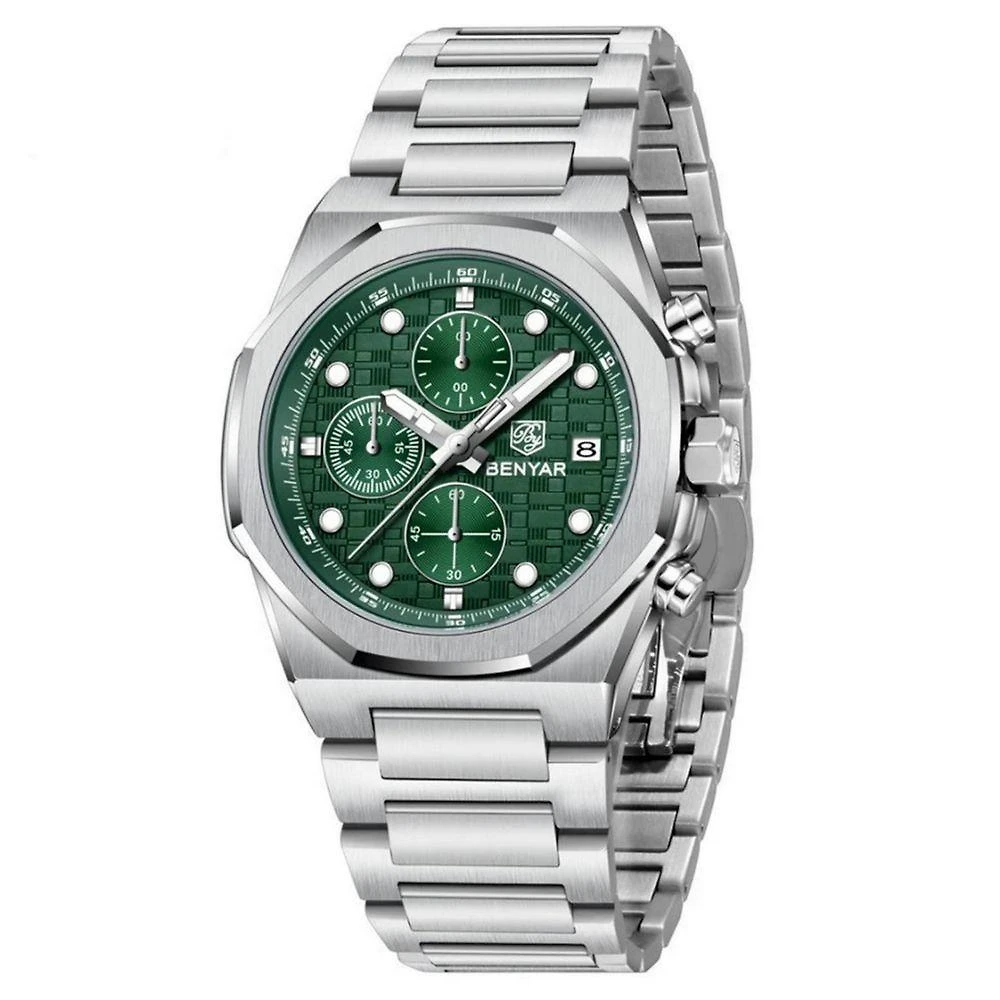 Relógio Masculino Cronógrafo em Aço Inox com Resistência à Água 30m Verde