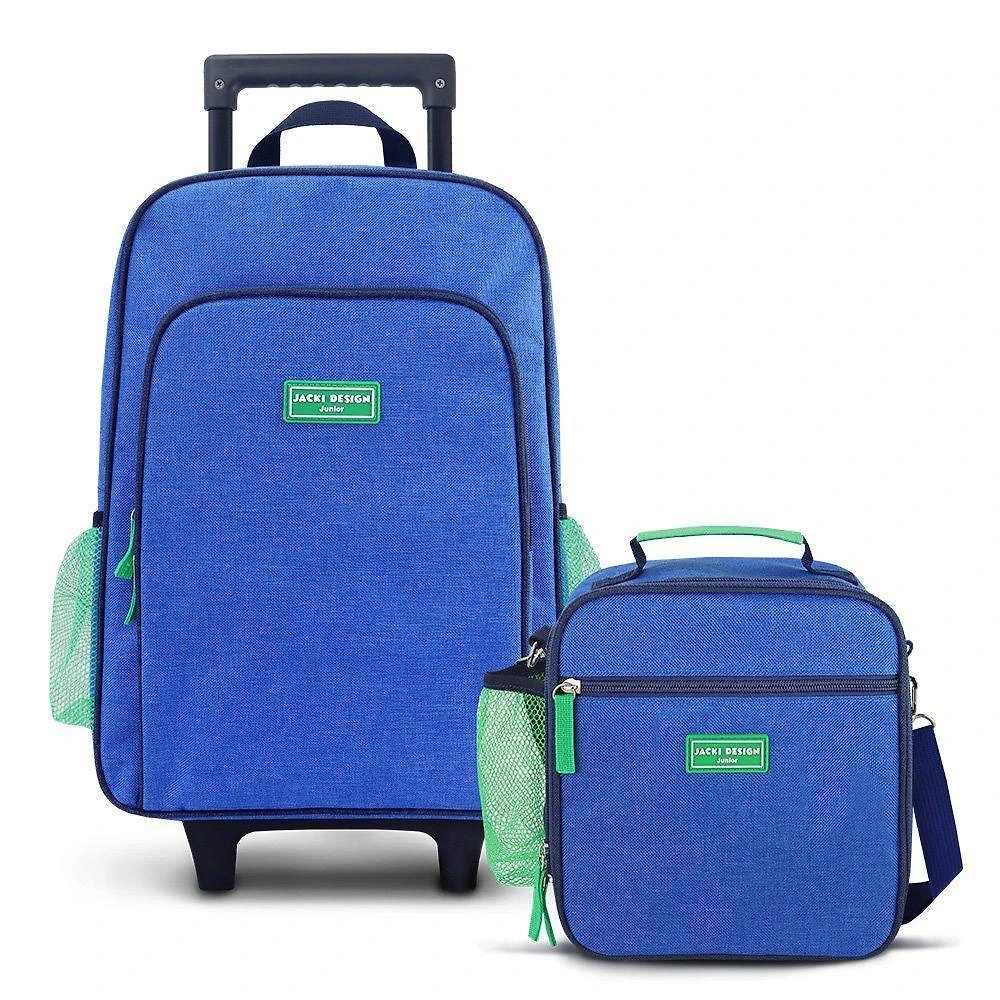 Conjunto De Mochila Com Rodinhas Junior E Lancheira Térmica C/ 2 Compartimentos Azul