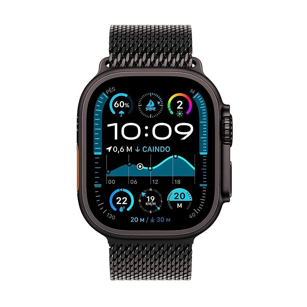 Apple Watch Ultra 2 GPS + Cellular, Case Preta de Titânio de 49 mm, Pulseira Preta Estilo Milanês de Titânio M - MX5U3BE/A