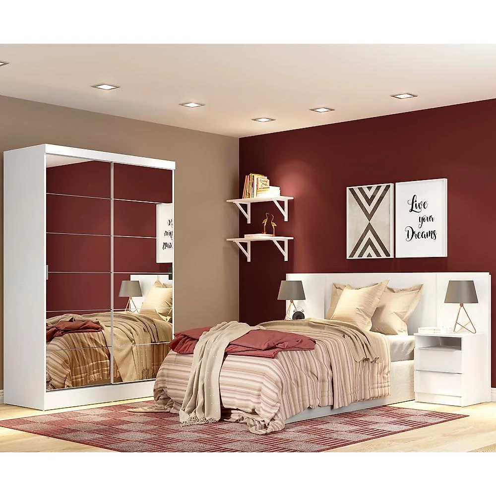 Quarto completo com guarda roupa luke e cabeceira com 2 mesas laterais madesa - branco