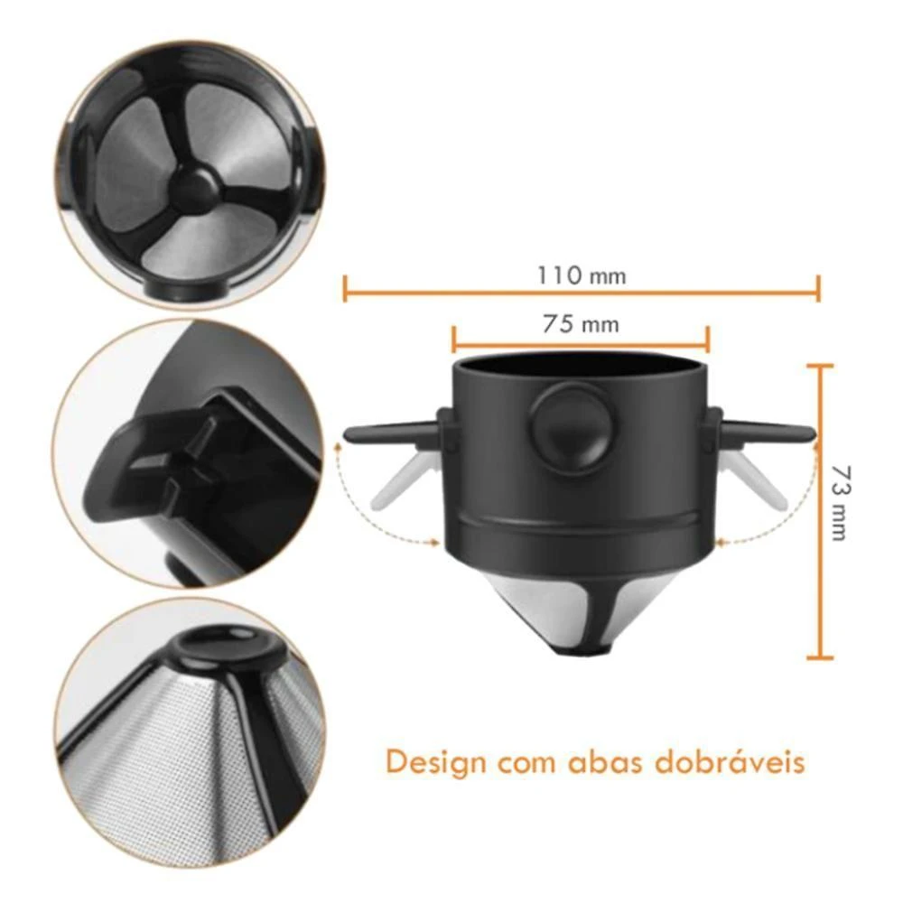 Miniatura Coador Café Filtro Inox Portátil Mini Retrátil Individual Reutilizável Sem Papel Copo Xícara