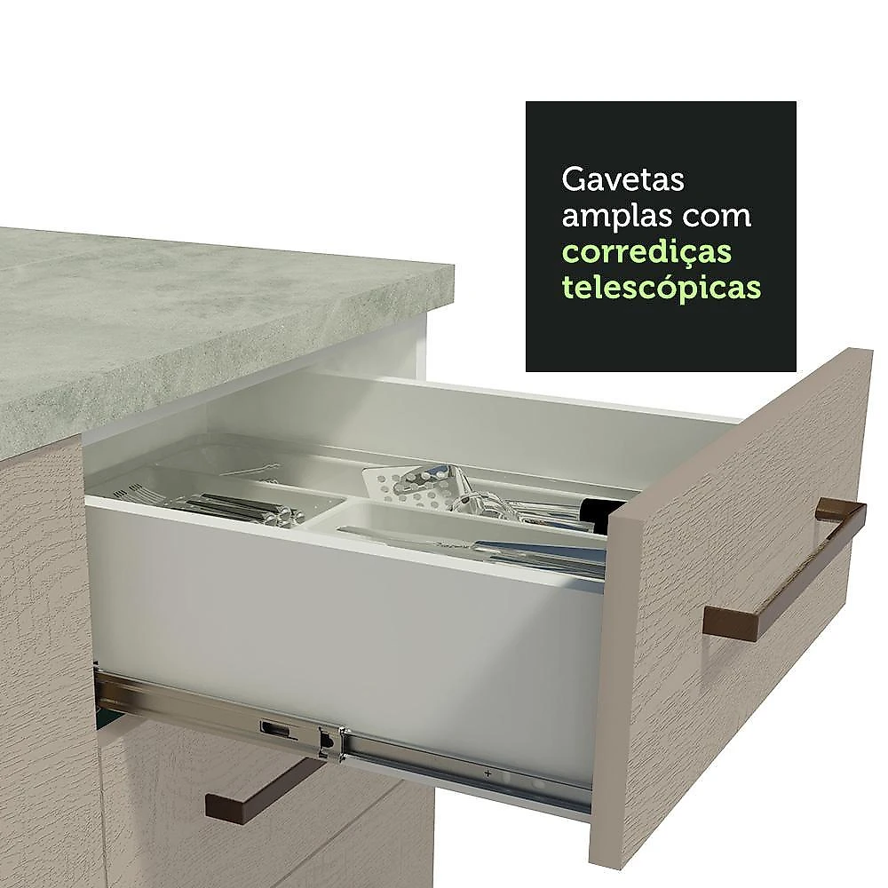 Kit com 2 balcões e 2 armários aéreos multiuso 200cm branco/crema agata madesa