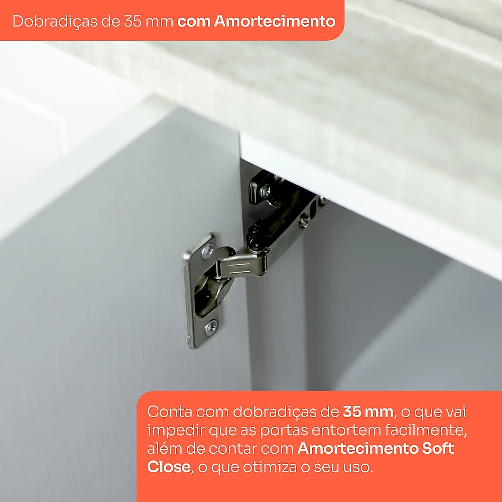 Balcão Pia 120 Cm 2 Portas E 3 Gavetas Com Tampo Para Cozinha Americana Henn Branco HP
