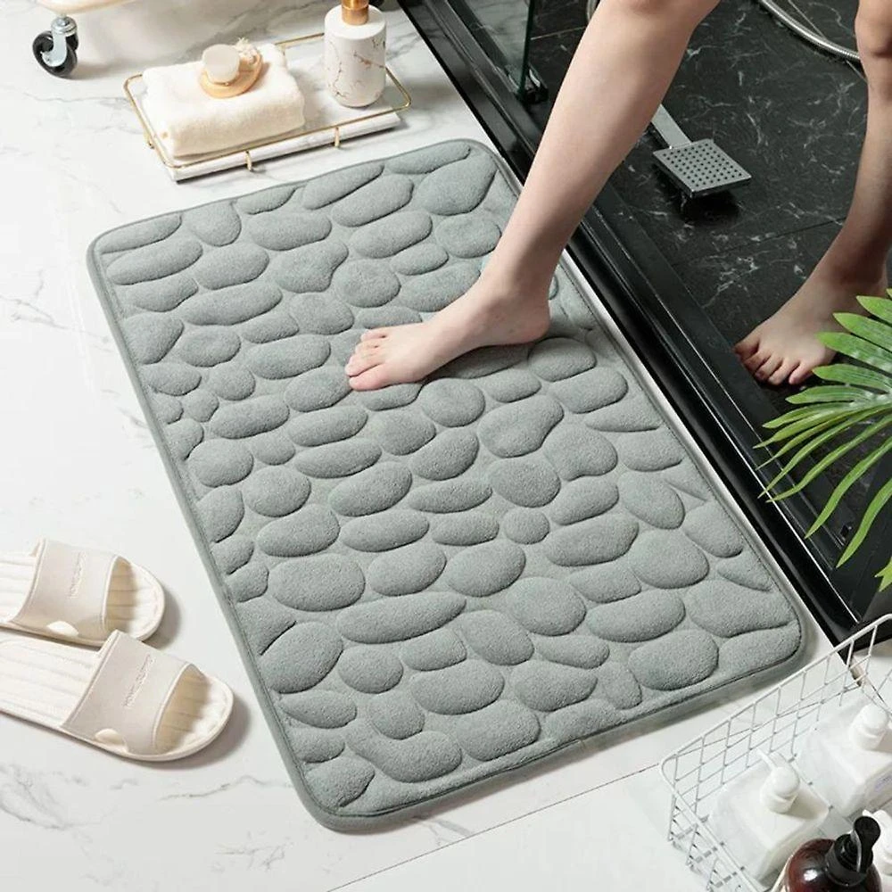 Kit Tapete de Banheiro em Lã Coral com Efeito 3D Antiderrapante 40x60 cm Cinza 3 Peças OEM