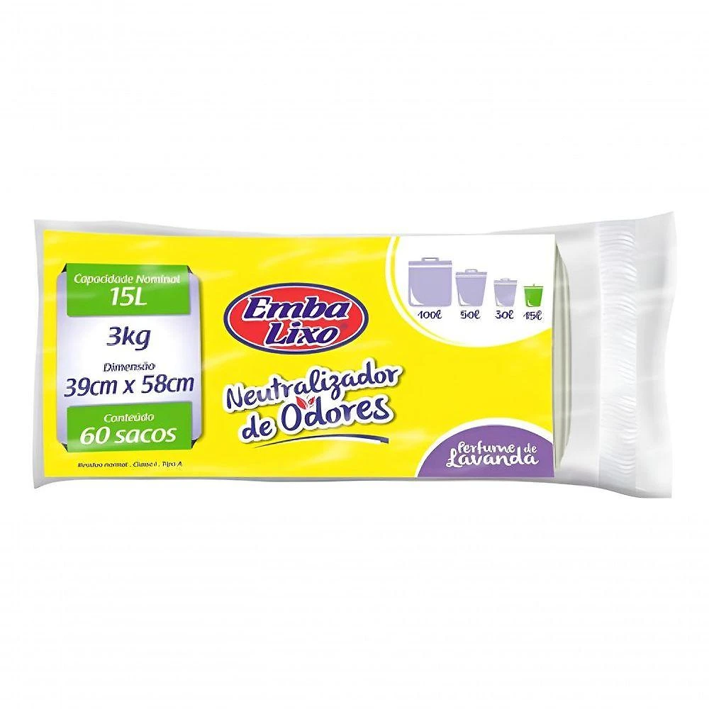 Saco para Lixo Neutralizador de Odores Branco 15L com Perfume Lavanda Embalixo