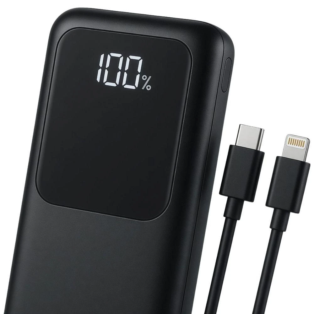 Carregador Portátil MDM Inteligente com Display Digital e Kit de 2 Cabos Usb-C e Lightning