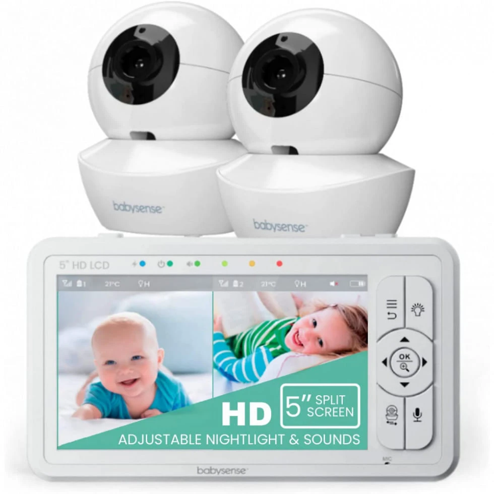 Babá Eletrônica Babysense com 2 Câmeras HD, Luz Noturna, Alcance de 292 Metros e Visão Noturna