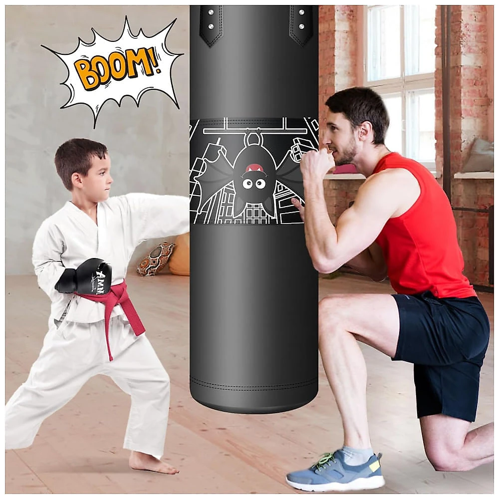 Saco de pancadas infantil YORWHIN 84cm pendurado preto em oxford e couro PU com luvas infantis 170g