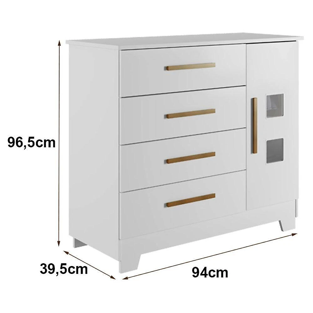 Kit Quarto de Bebê Guarda Roupa Florida com Cômoda Fly e Berço Soninho com Colchão Sleep 4P 3G MDF