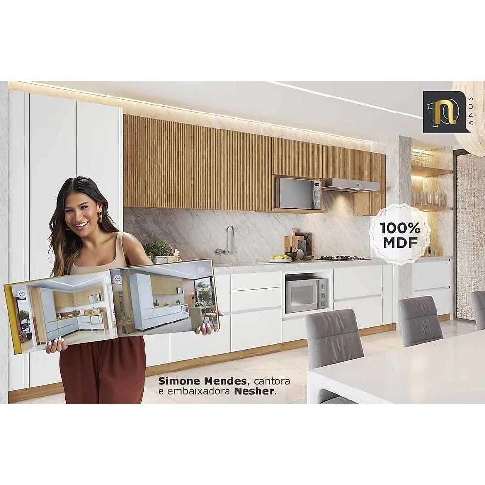 Cozinha Completa Rainha CZ433 6 Portas 5 Gavetas MDF Nature e Verde Nesher Móveis