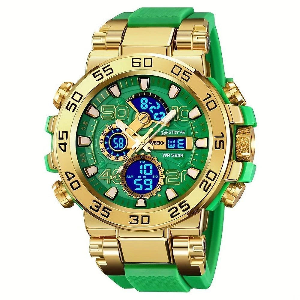 Relógio Digital Resistente à água 50m Duplo Display Alarme Verde