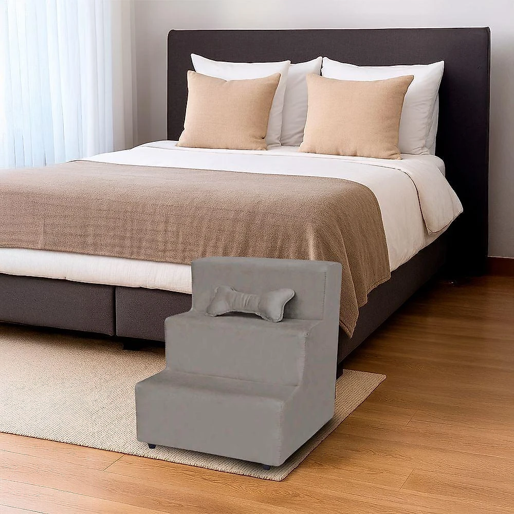 Escada Pet Almofadada 3 Degraus Para Cães E Gatos Veludo Cappucino