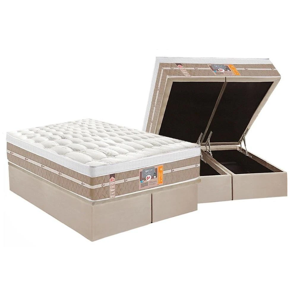 Conjunto Box Baú King: Colchão Molas Castor Ensacadas Silver Star Air + Base Crc Suede Clean (193x203)