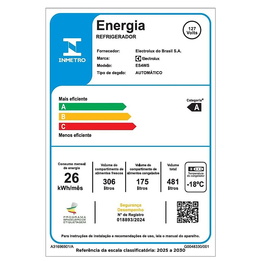 Geladeira Electrolux Frost Free Inverter 481L AutoSense e Água e Gelo na Porta Side by Side Inox Look (ES4WS) 110