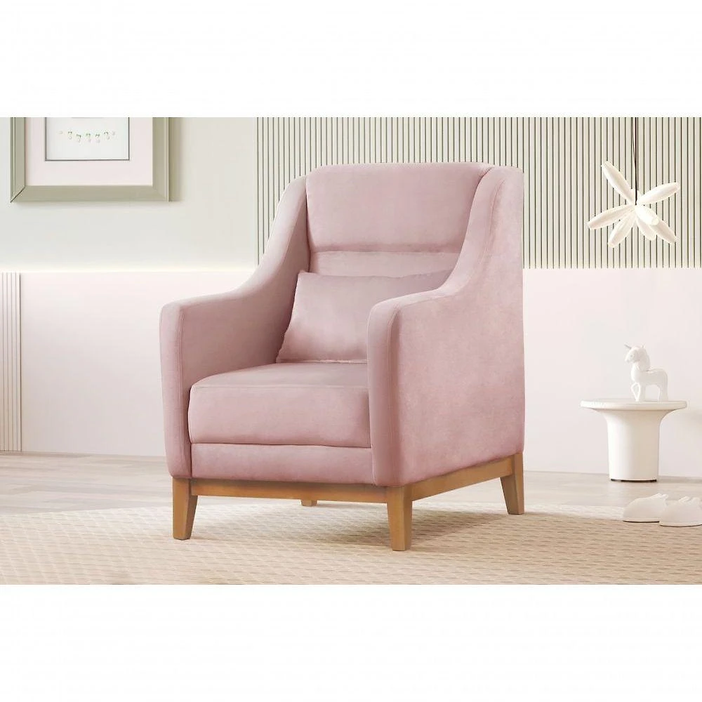 Miniatura Poltrona Encosto Alto Para Sala áquila veludo Rosa 201