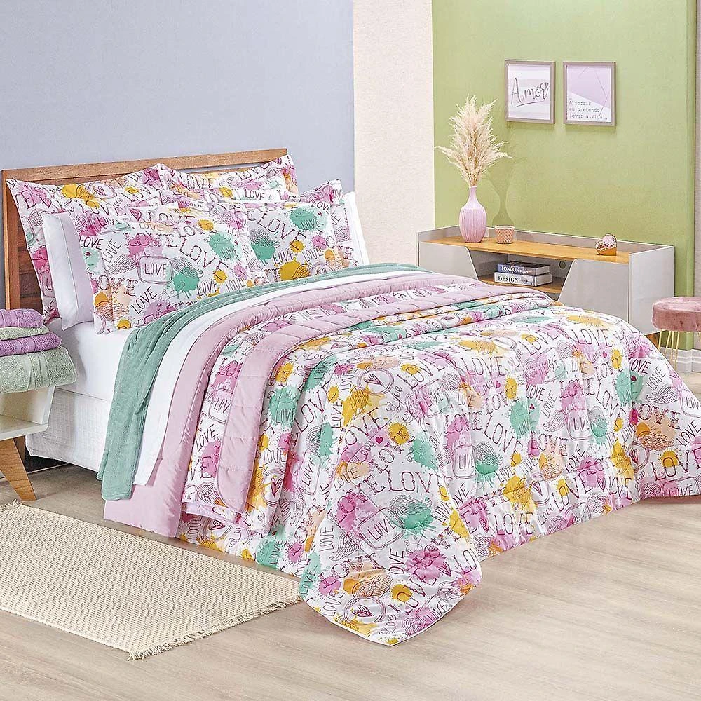 Kit Edredom Amore Queen 3 Peças Estampado Percal 200 Fios 100% Algodão