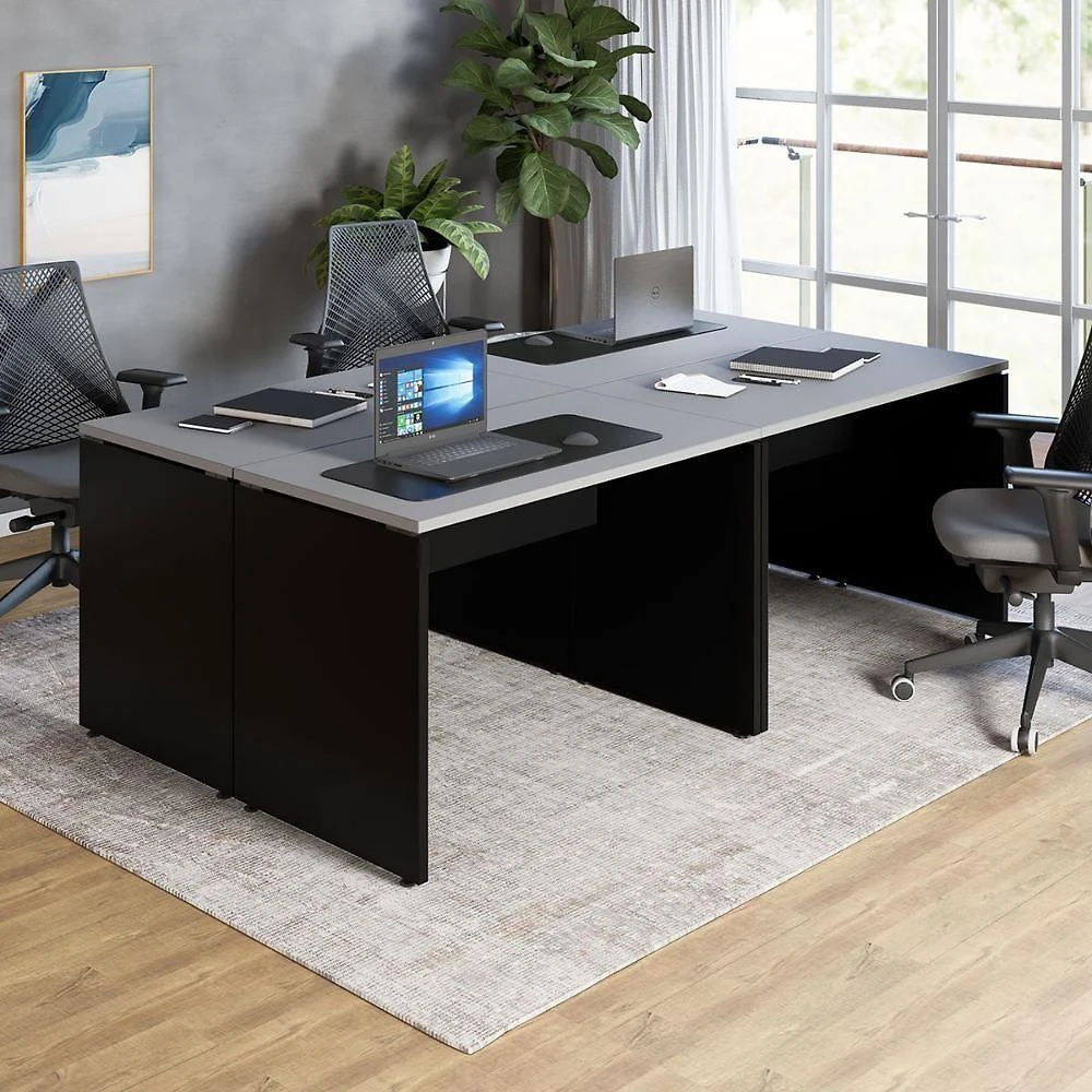 Mesa para Escritório 4 Lugares 220CM Cinza Sagrado com Preto F5 Office