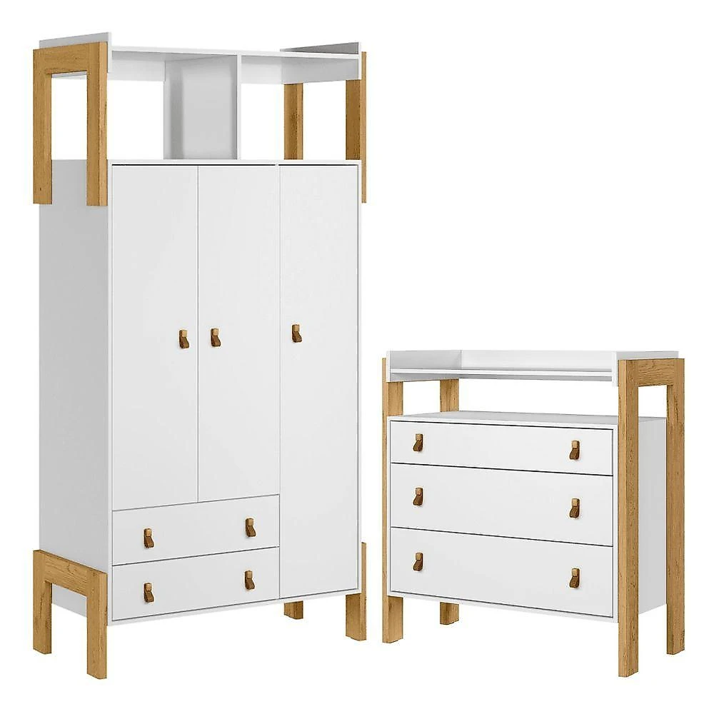Conjunto Infantil Alegria Cômoda e Guarda-Roupa 3 Portas 5 Gavetas MDP Branco Acetinado Qmovi