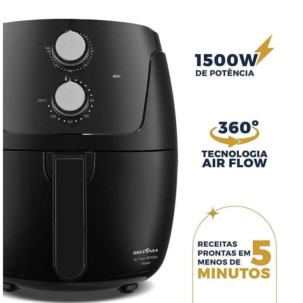 Air Fryer sem Óleo Britânia BFR36A 4,2L 1500W Silverstone Preto 220V
