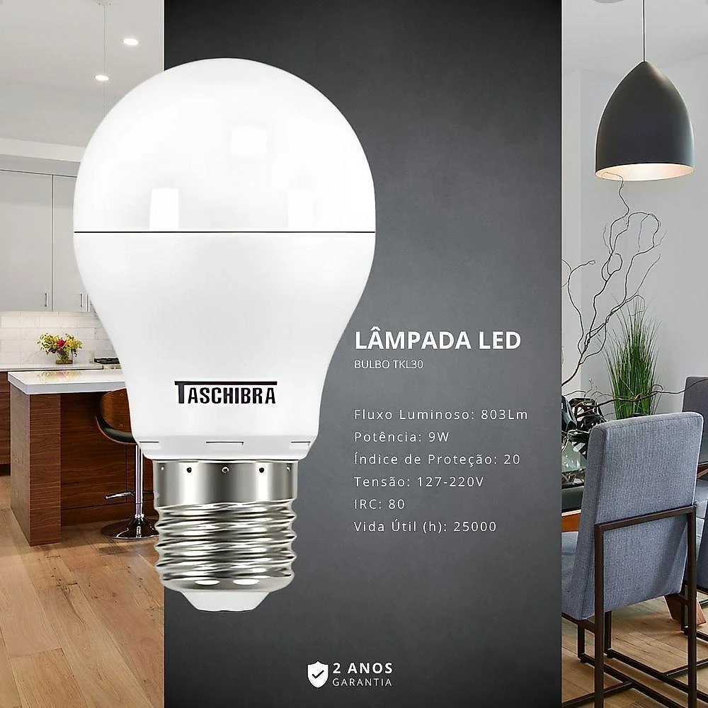 Kit 6 Lâmpadas Led Bulbo Tkl 9w Taschibra E27 Bivolt 4000k Neutro