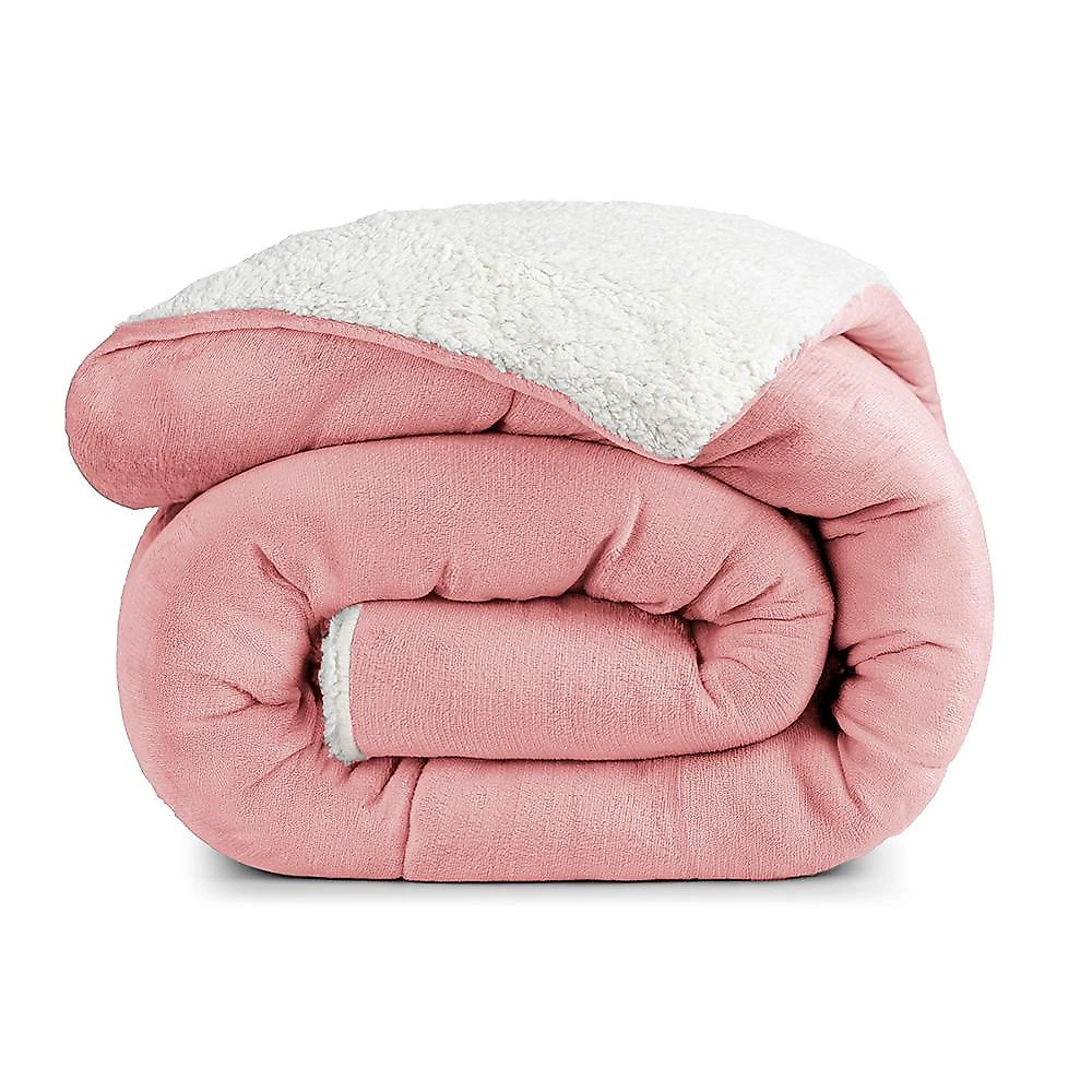 Coberdrom apollo solteiro sherpa manta flannel toque lã de carneiro - rosa