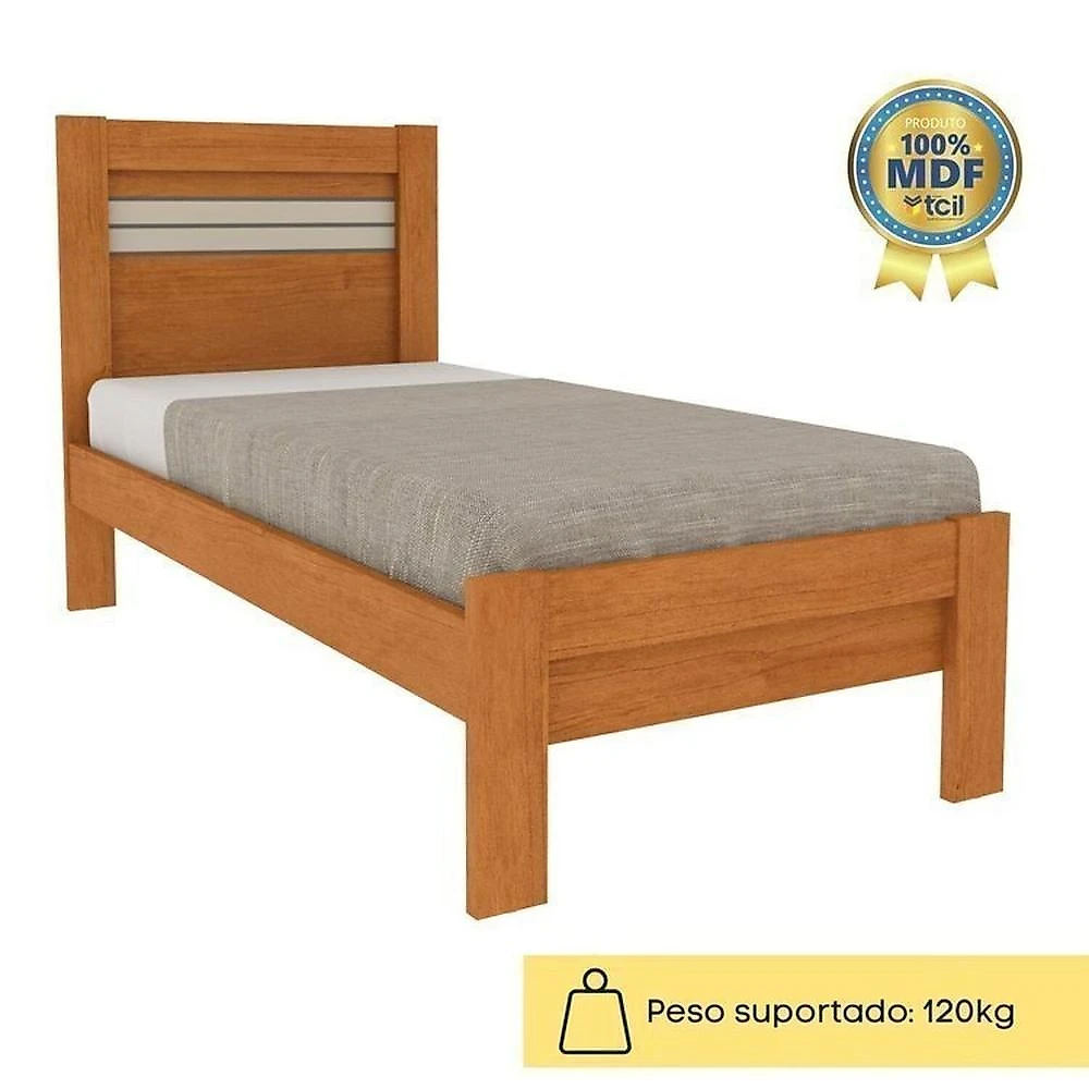 Conjunto Cama Solteiro Safira e 2 Mesas de Cabeceira Luna com Usb Espresso Moveis Cinamomo/Cinamomo