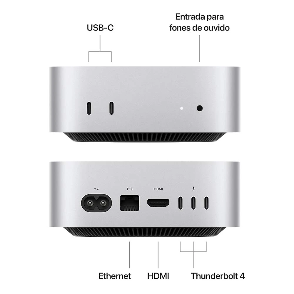 Miniatura Mac Mini Chip M4 Memória Unificada de (16 GB, SSD de 512 GB) - Prateado Bivolt