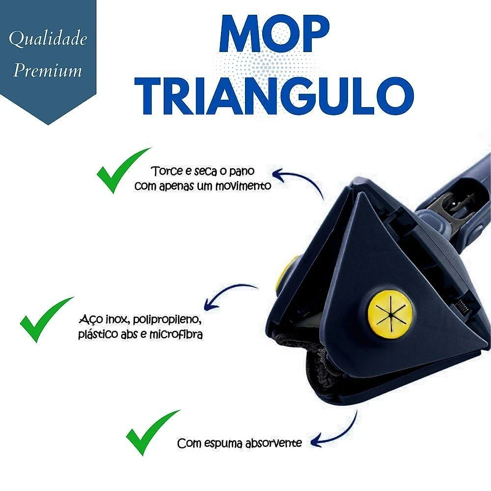 Mop Triângulo De Cozinha Limpeza Ajustável Giratório 360° Limpa Chão Vidro Esfregão Triangulo Flash