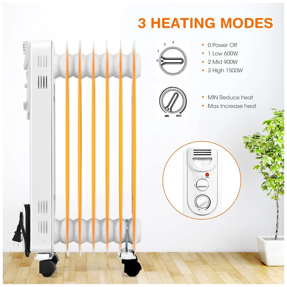 Miniatura Aquecedor Elétrico a Óleo Portátil com 3 Opções de Aquecimento, Proteção Contra Superaquecimento e Tombamento, 110V 1500W,...