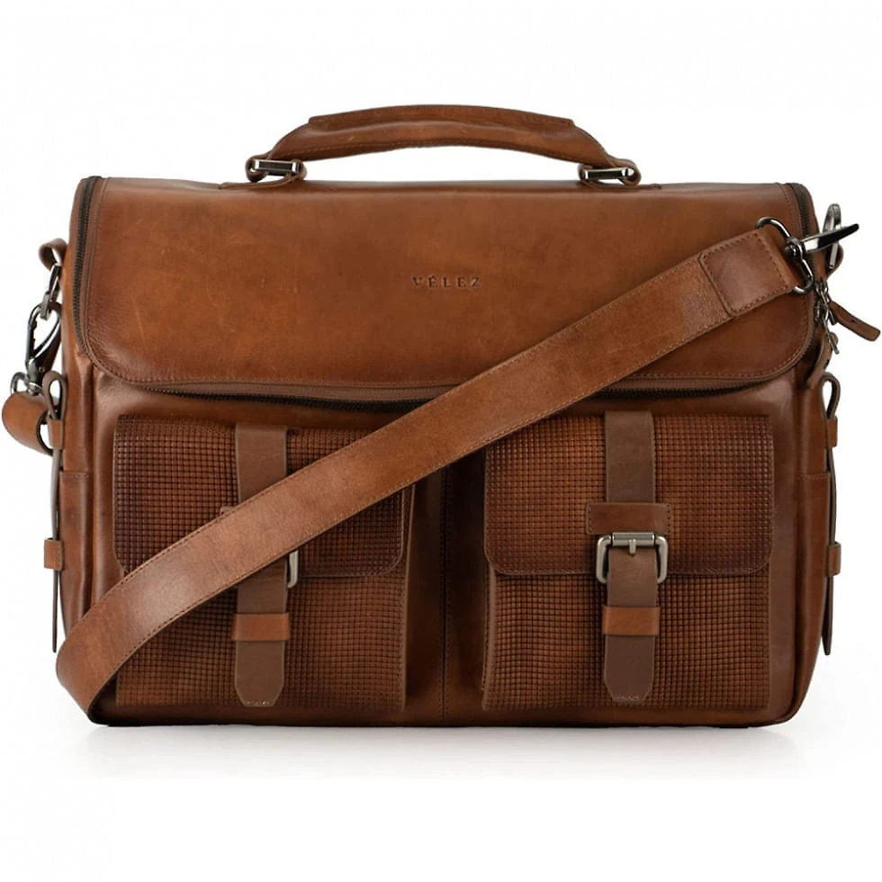 Bolsa Maleta VELEZ de Couro Masculina para Laptop , Marrom