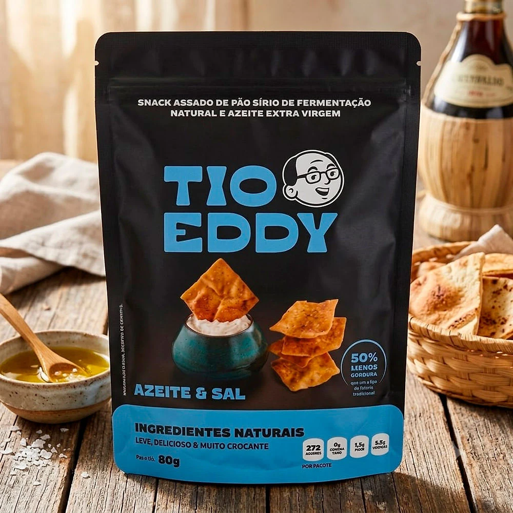 Snack Assado de Pão Sírio Tio Eddy Sabor Azeite e Sal 80g